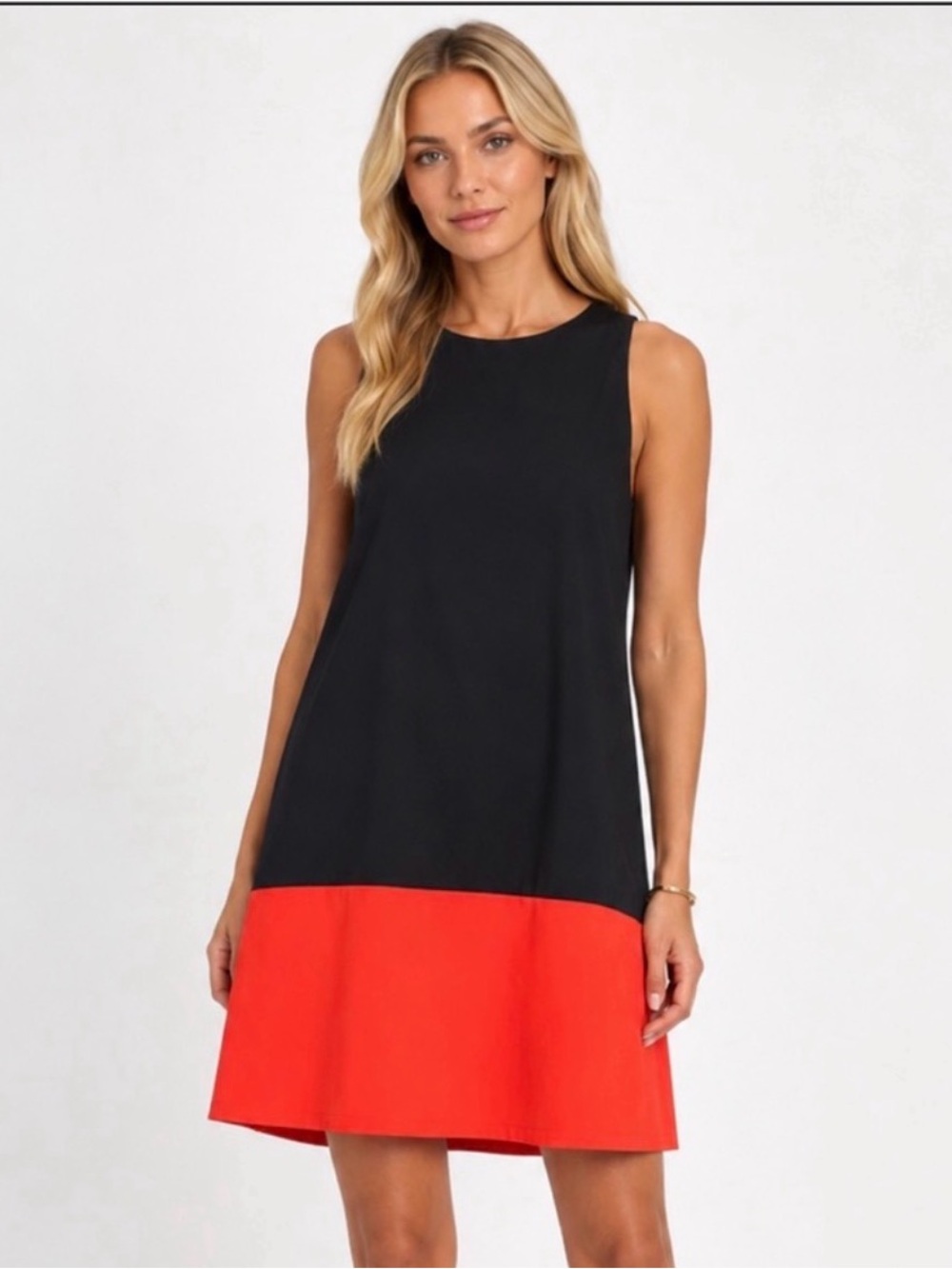 Alice + Olivia Black Sleeveless Shift Dress with Orange Color-block Hem XS